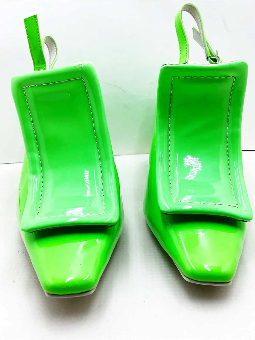 🆕{Jeffery Campbell} Picasso Neon Green Square-Toe Slingback Heels